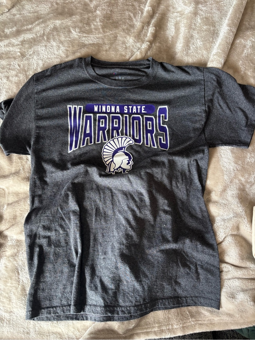 Champion Black Winona State Warriors Graphic Tee with Purple Accents